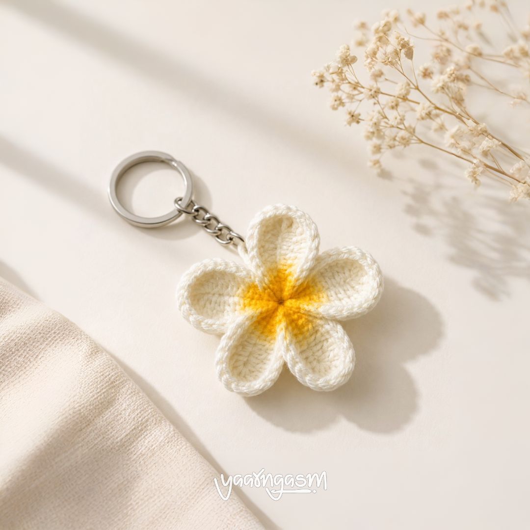 Crochet Frangipani Keychain